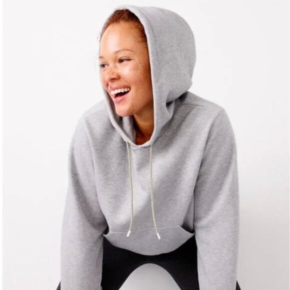 J. Crew | NWOT Cropped Hooded Pullover Sweatshirt in Gray Size Medium - Picture 1 of 9